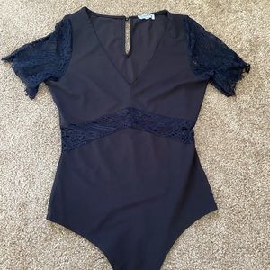 Black solid/lace body suit
